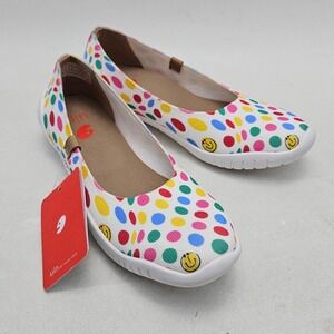 UIN Dotted Joy 3 Women 6.5 White Multi Polka Dot Smiley Face Knit Flats W1630255